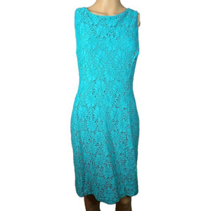 Lauren Ralph Lauren Turquoise Lace Midi Sheath Dress